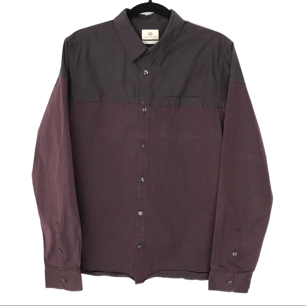 Ag Adriano Goldschmied Mens Two-Tone Button-Down Shirt in Dark Plum and Black